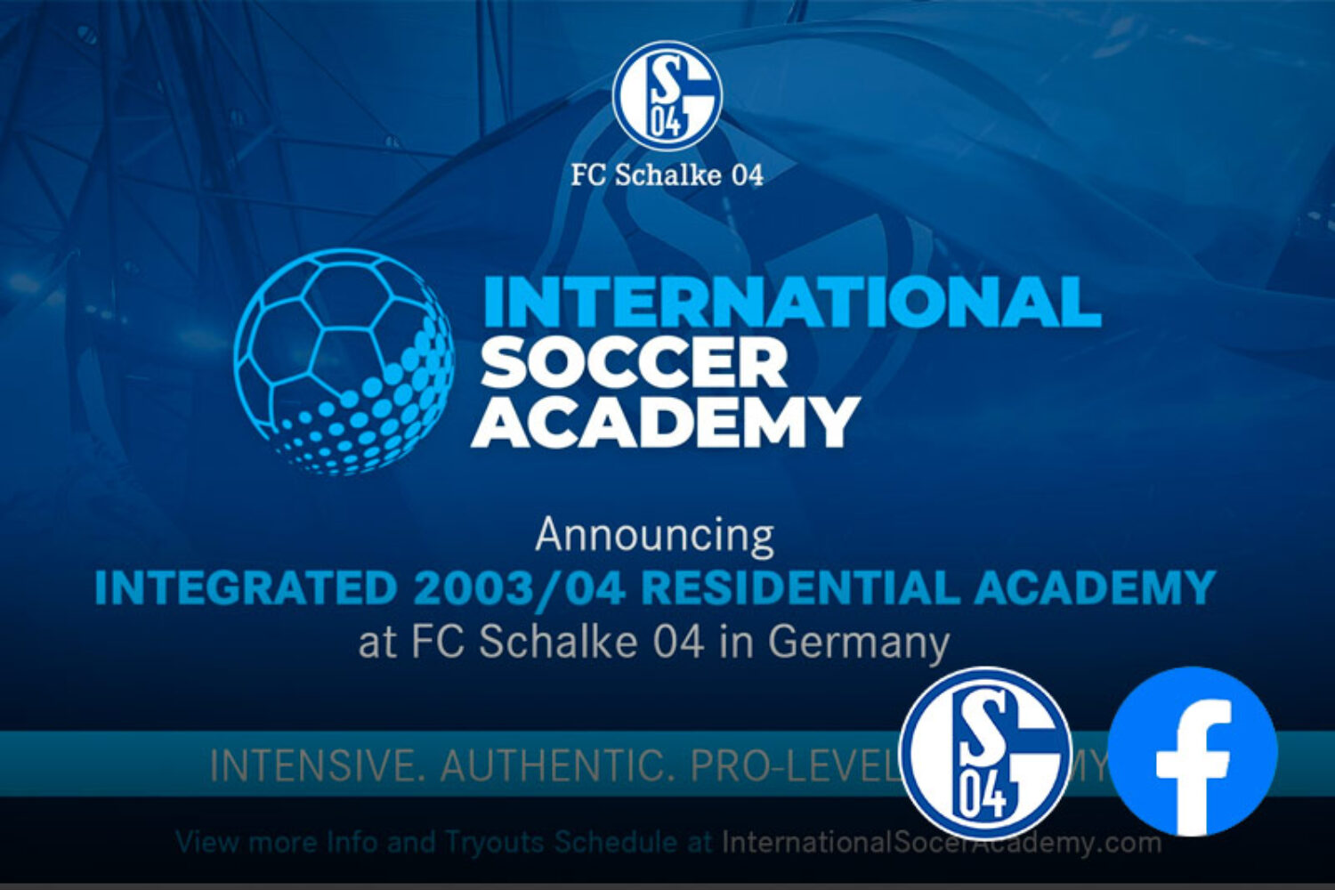 Announcement poster for FC Schalke 04's International Soccer Academy residential program.