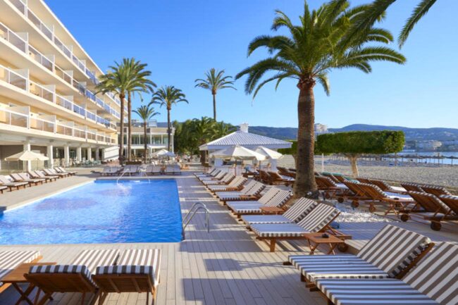 One of two magnificent outdoor pools surrounded by gardens and terraces with awesome sea views