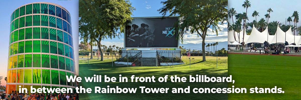 Outdoor billboard for Nex showcasing a group image with a clear sky and trees.