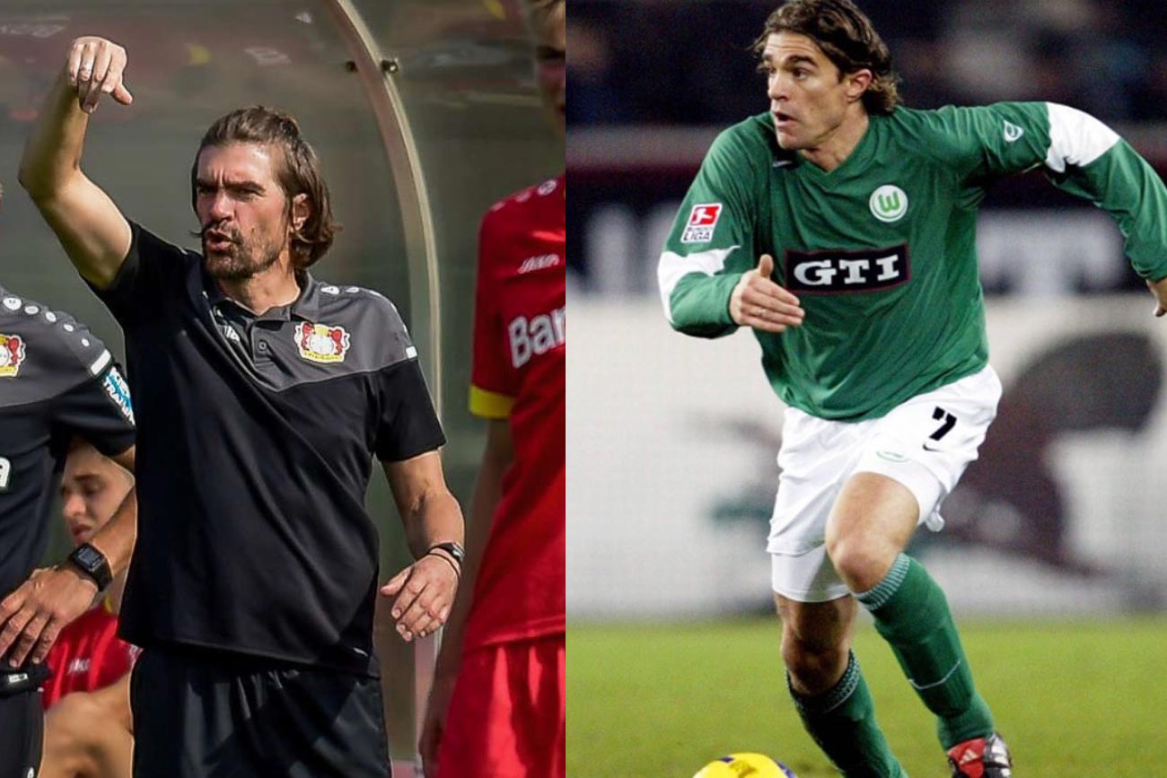 Two images showing a soccer coach giving instructions and a player in action on the field.