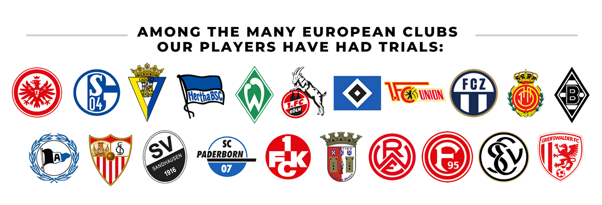 Logos of various German football clubs arranged in a row.